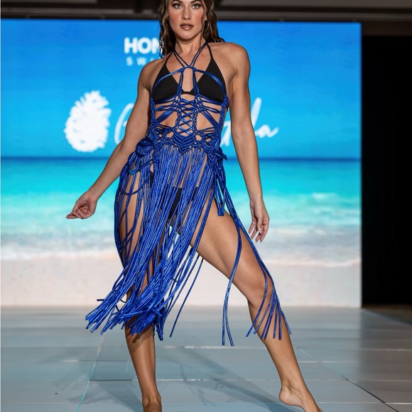 Blue Fringe Macram Rope Dress Handmade Blue Fringe Macram Rope Dress Handmade